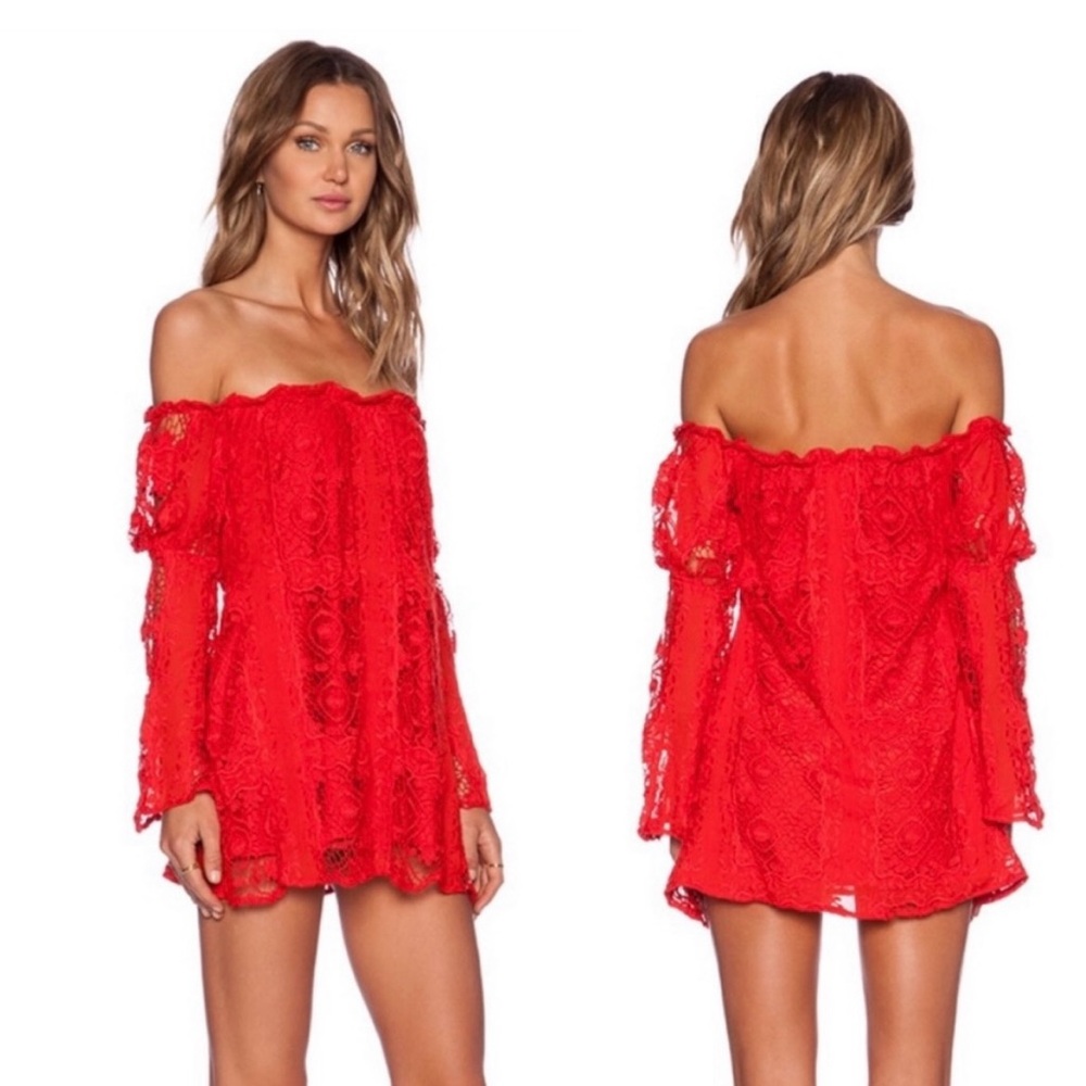 FOR LOVE AND LEMONS red lace off the shoulder dress ❤️‍🔥